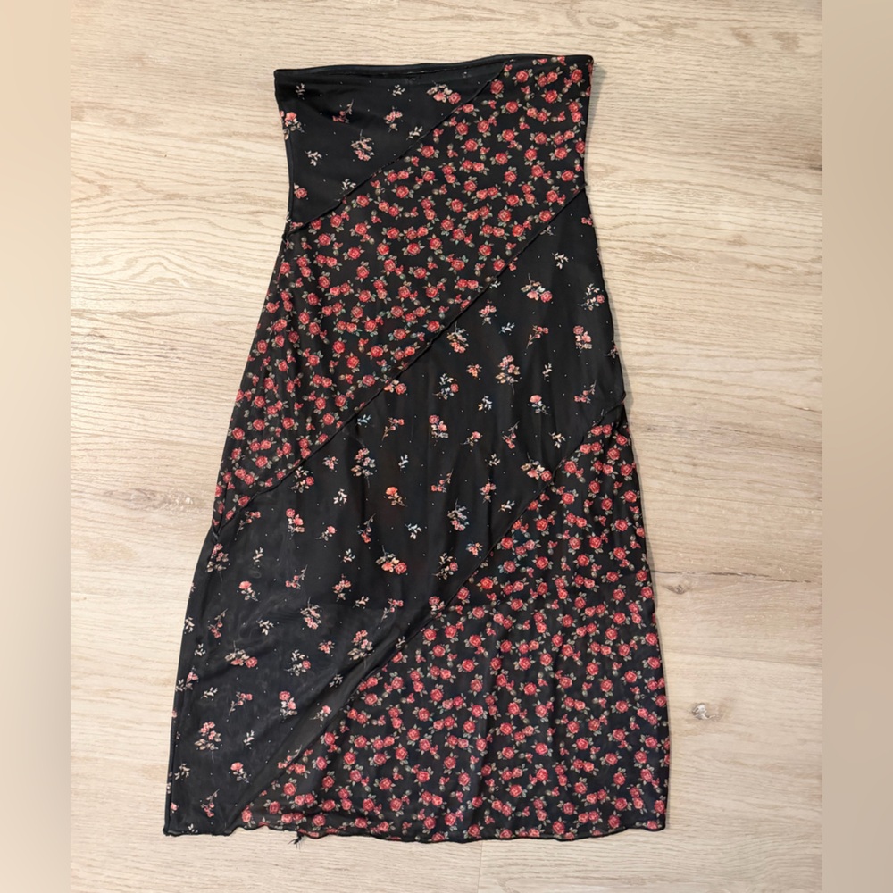 Altar'd State Black Strapless Midi Dress with Pink Rose Print - Picture 6 of 6